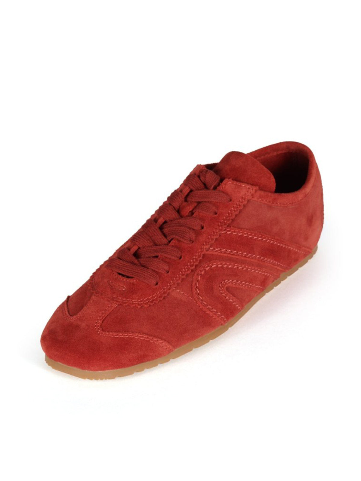 Brick Red Faux Suede Round-Toe Lace-Up Classic Sneakers Flats