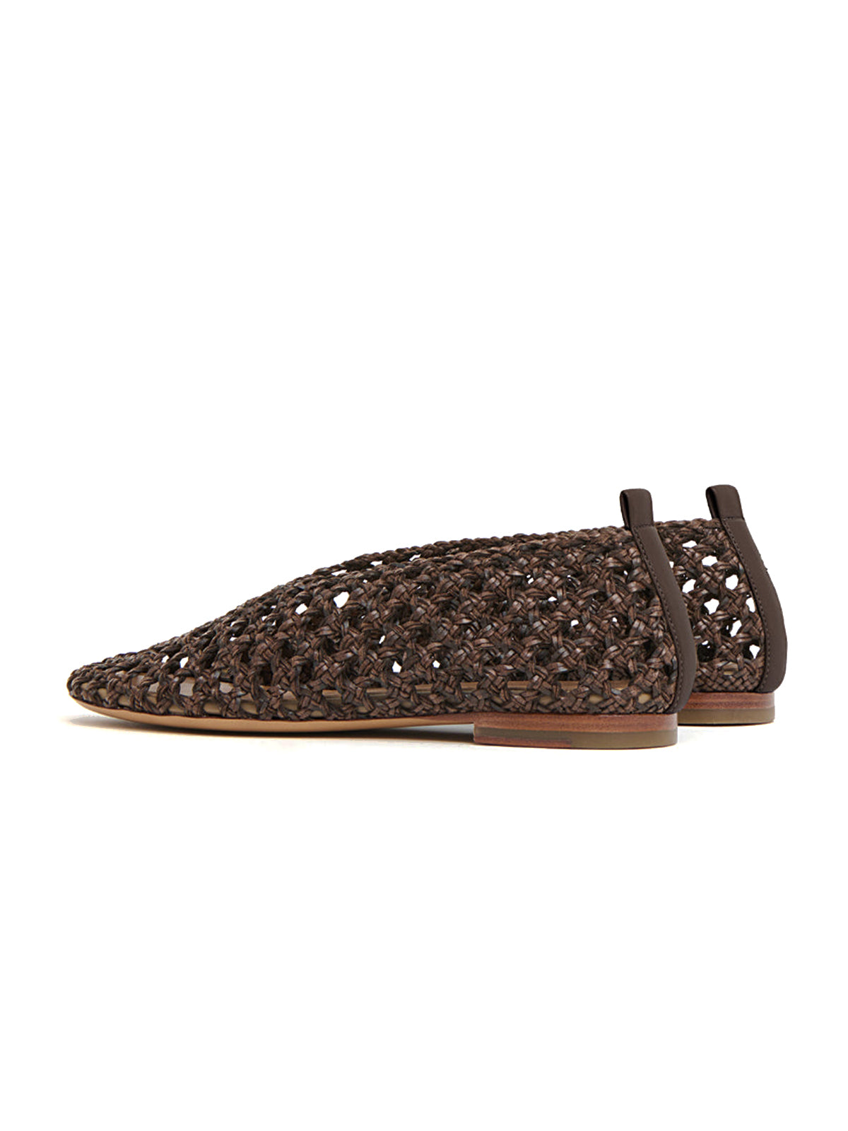 Coffee Woven Vegan Leather Round-Toe Simple Slip-On Flats