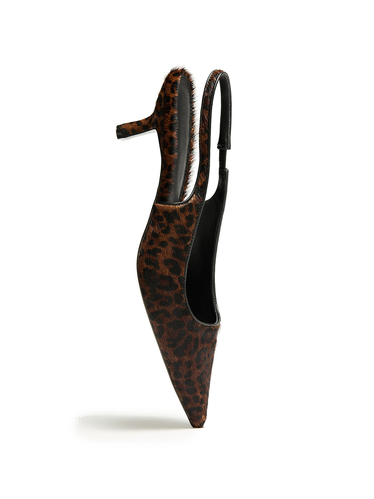 Dark Leopard Print Pony Hair Vegan Leather Pointed-Toe Chic Slingback Kitten Heels