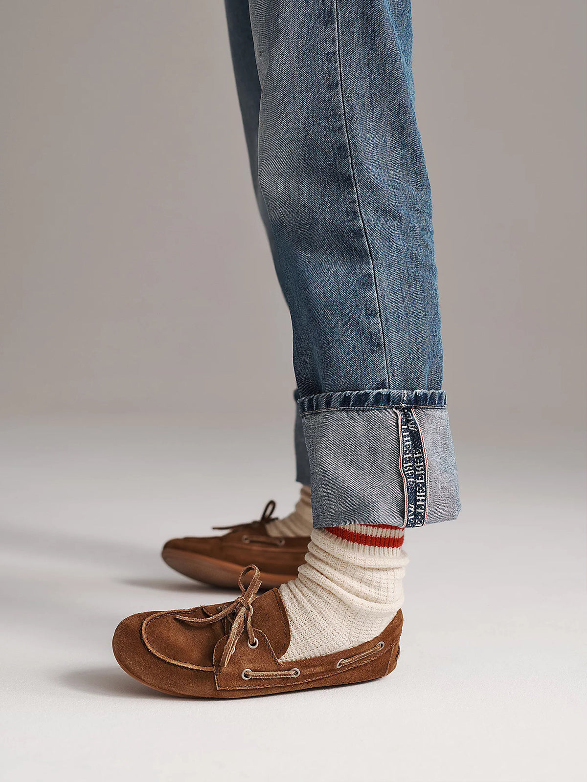 Camel Faux Suede Round-Toe Lace-Up Boat Shoes Flats