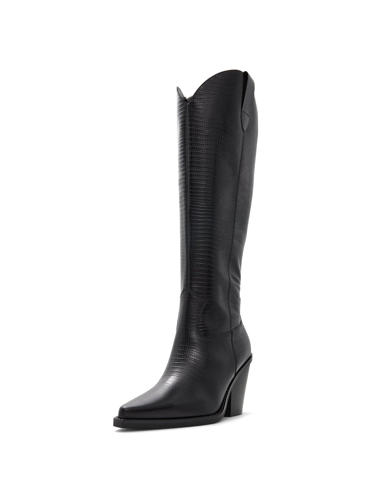 Black Snip-Toe Simple Sleek Full-Zip Knee High Cowgirl Boots