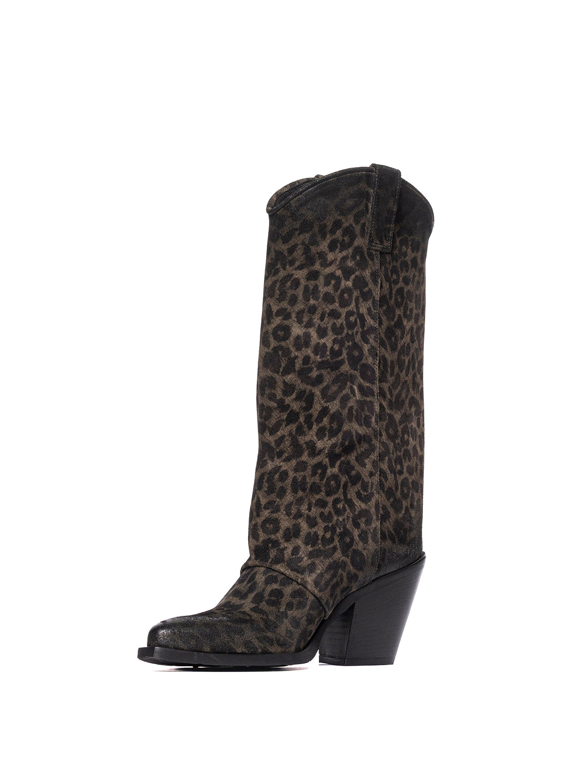 Leopard Faux Suede Snip-Toe Mid Calf Cowgirl Boots