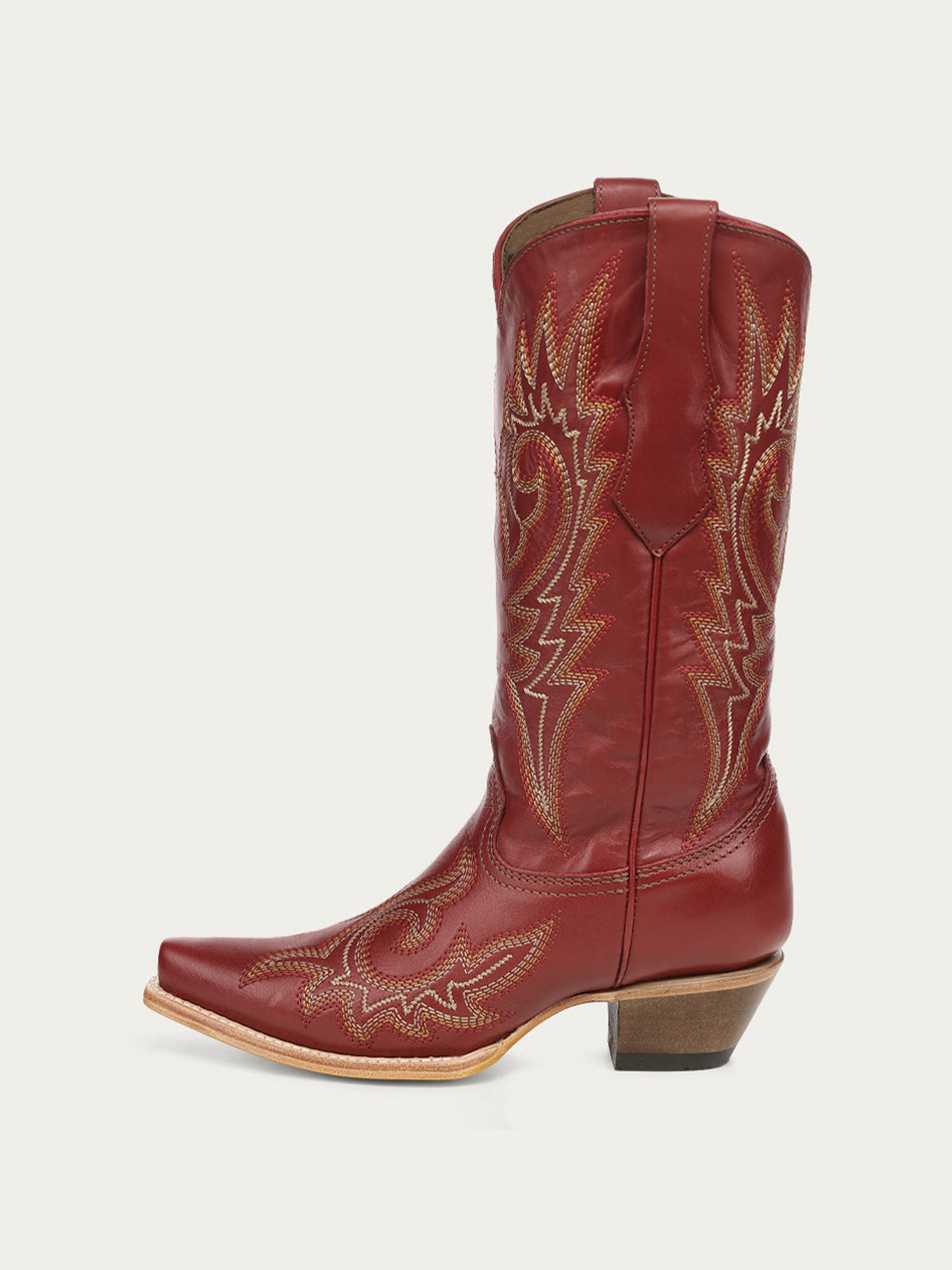 Flames Embroidery Snip-Toe Sleek Mid Calf Cowgirl Boots - Red
