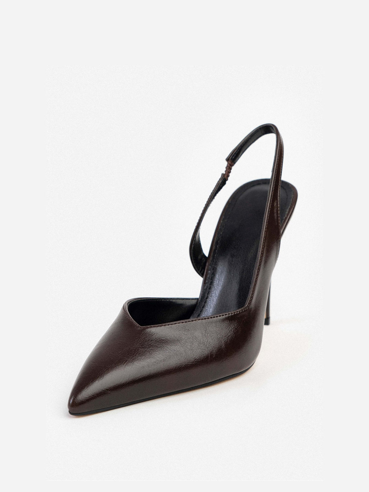 Brown Pointed-Toe Concise Slingback High Heels