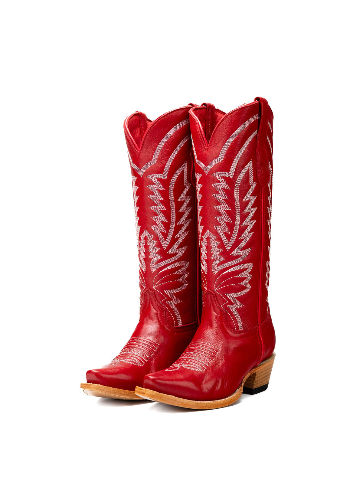 Red Snip-Toe Western Classic Embroidery Mid Calf Cowgirl Boots