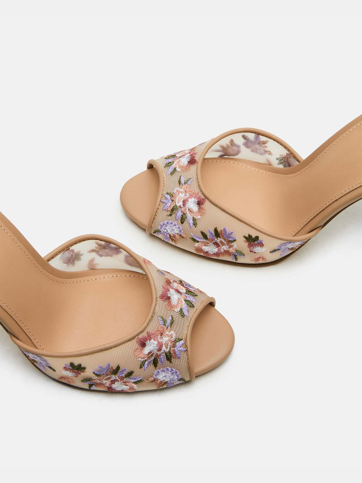 Round-Toe Slip-On High Stiletto Heels Pumps - Floral Mesh