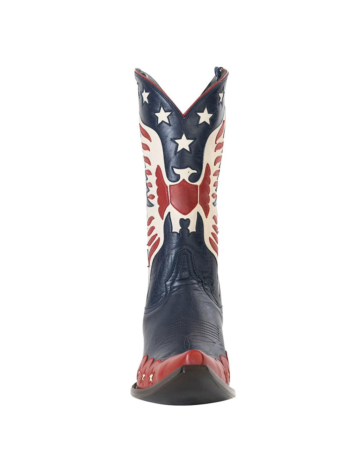 Navy Snip-Toe Ivory Eagle And Star Inlay Chic Mid Calf Cowgirl Boots