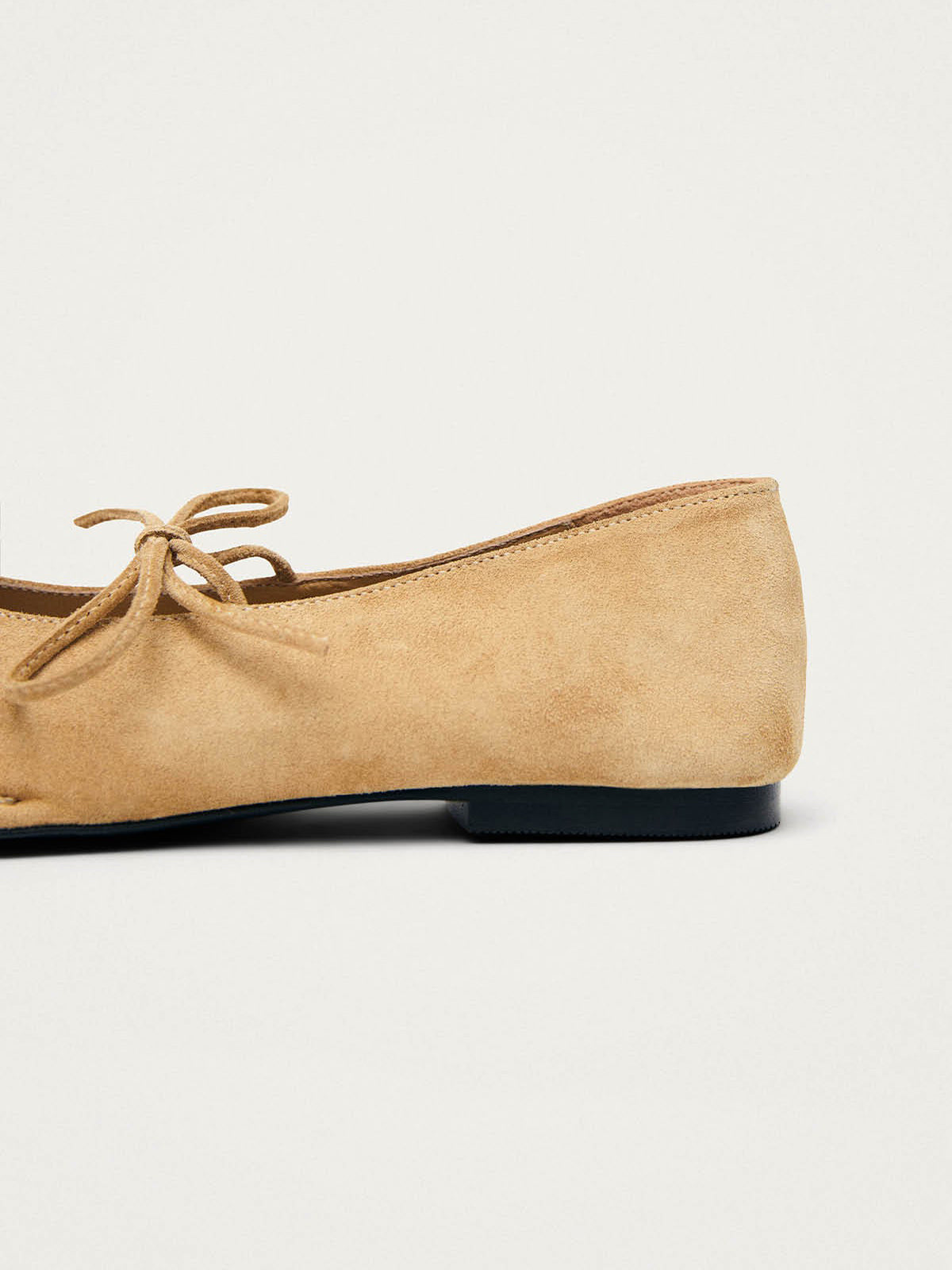 Sand Faux Suede Square-Toe Middle Strap Simple Chic Ballet Flats