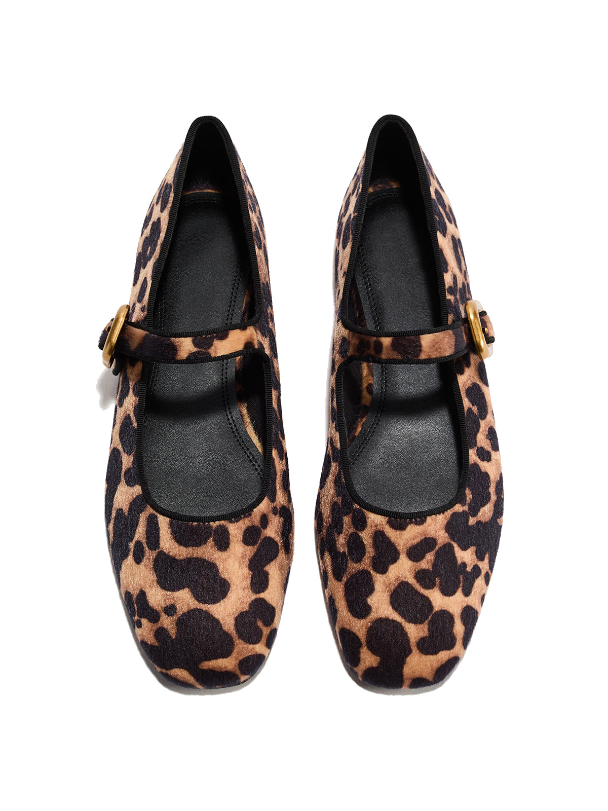 Leopard Print Faux Suede Square-Toe Mary Jane Classic Ballet Flats