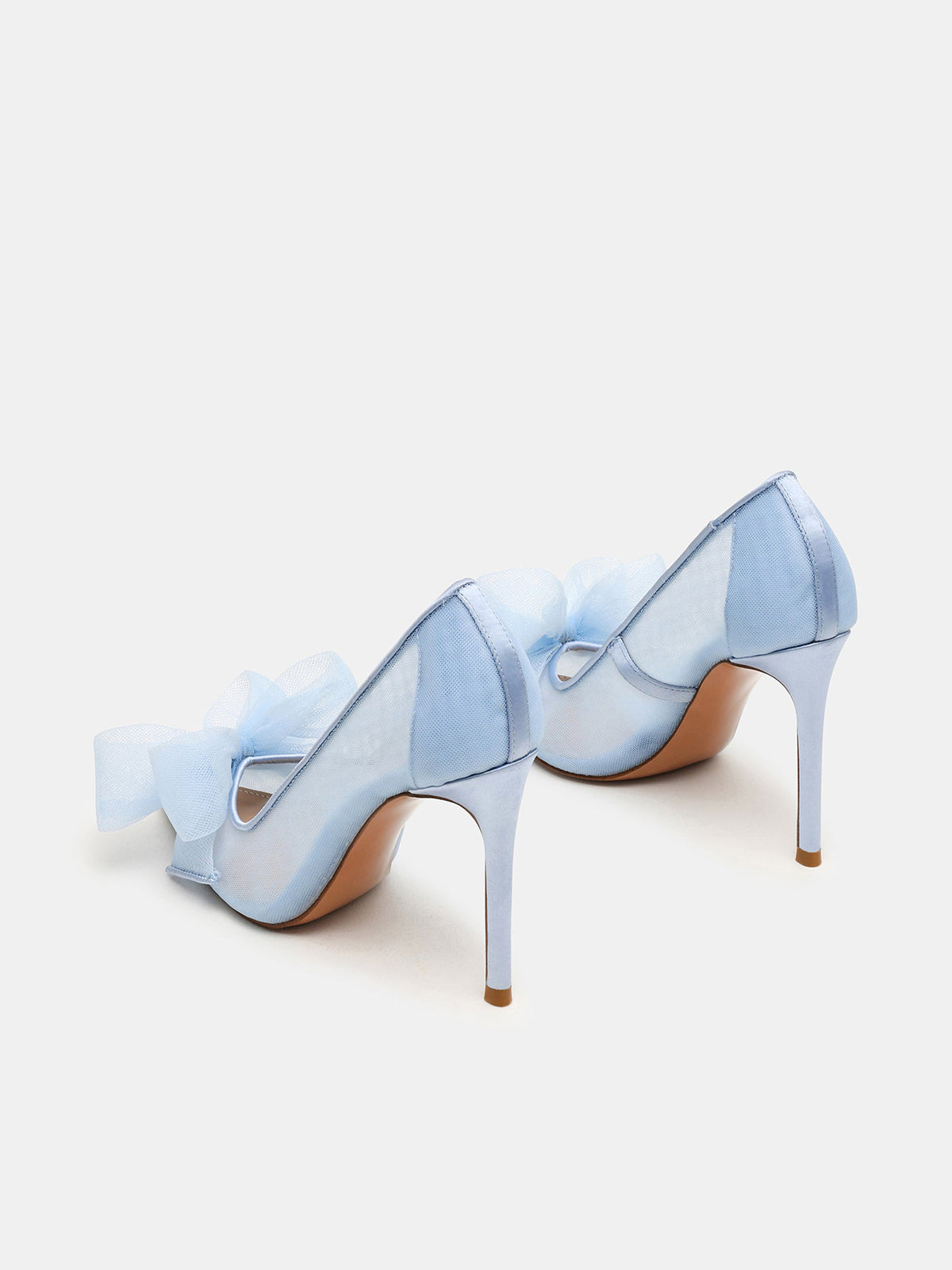 Blue Mesh Pointed-Toe Front Bow Slip-On High Heels