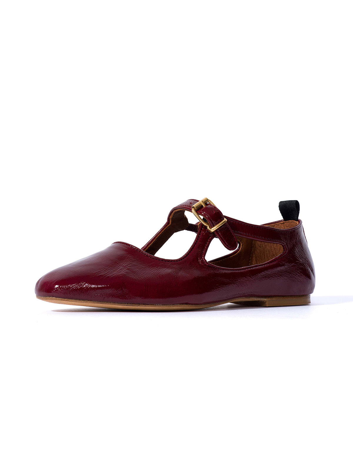 Square-Toe Buckle Strap Chic Flats - Dark Red