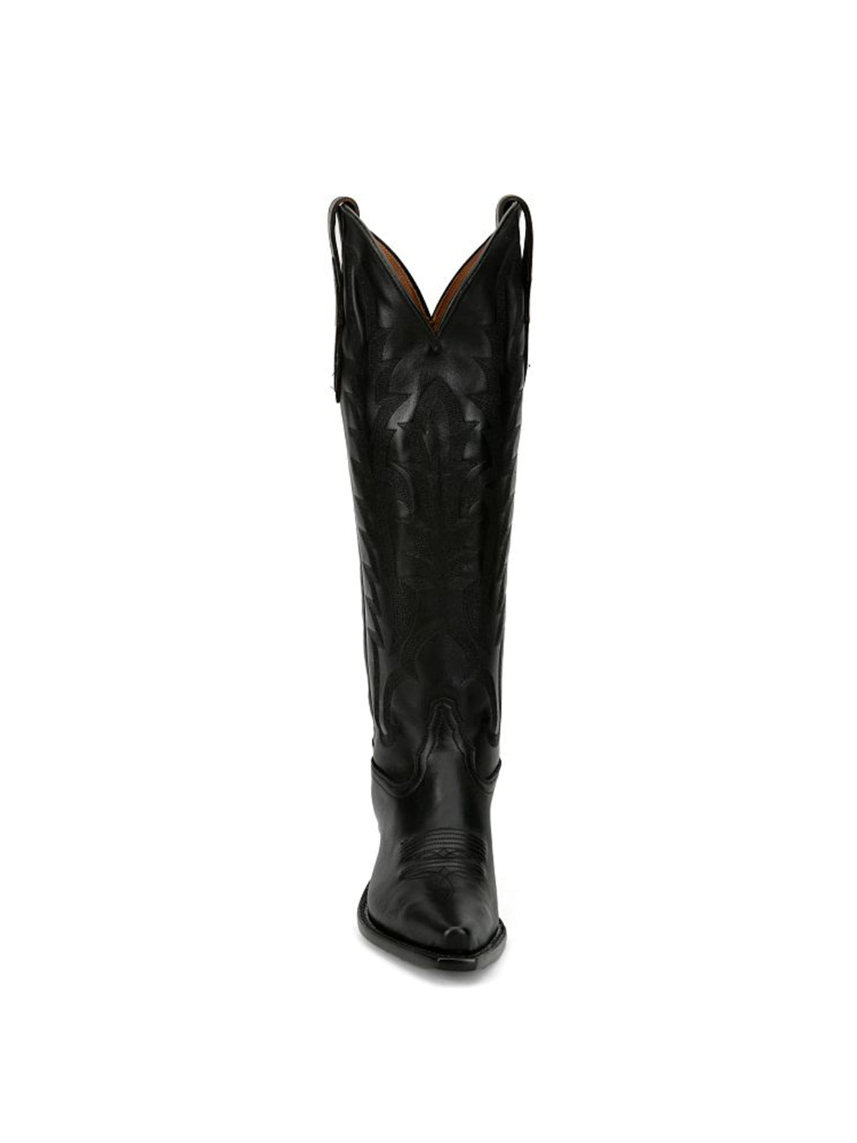 Black Snip-Toe Single Row Stitch Knee High Cowgirl Boots