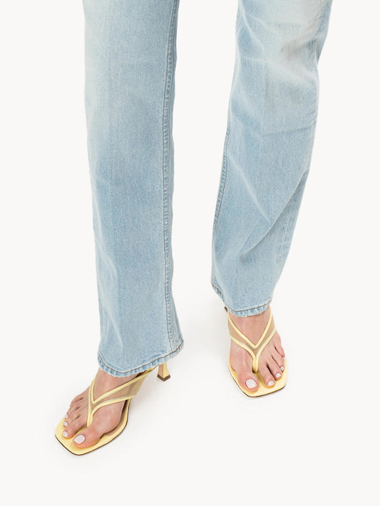 Yellow Vegan Leather And Mesh Square-Toe Flip-Flops Kitten Heels