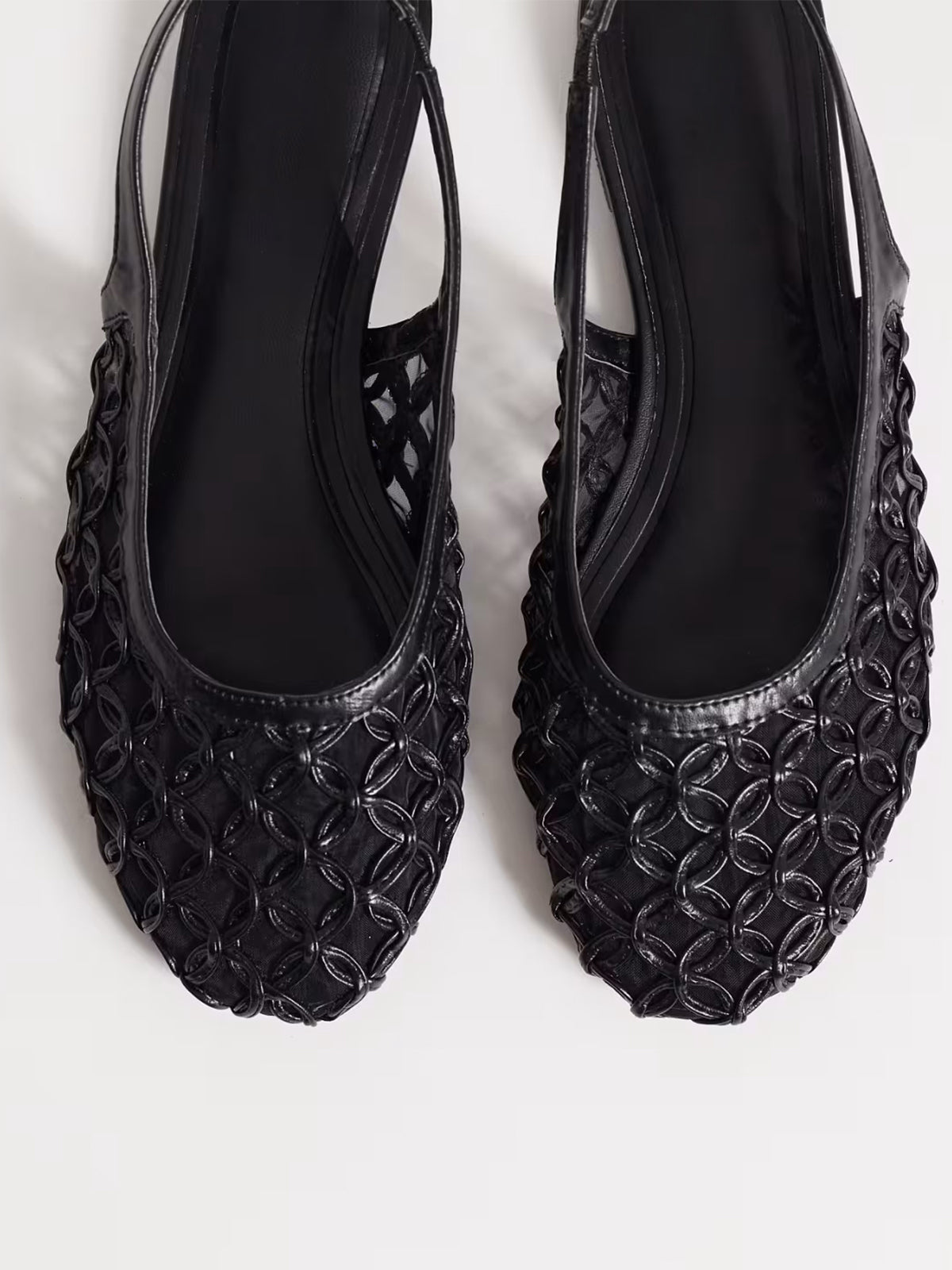 Black Woven Vegan Leather Square-Toe Classic Back Strap Flats