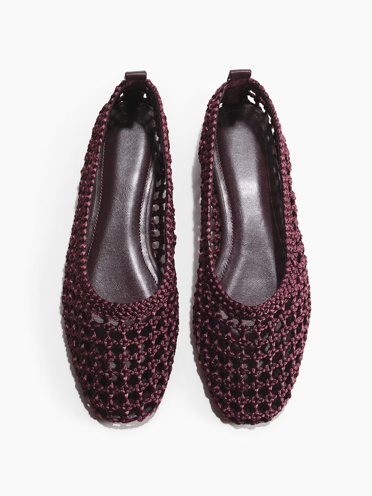Dark Brown Satin Woven Square-Toe Simple Ballet Flats