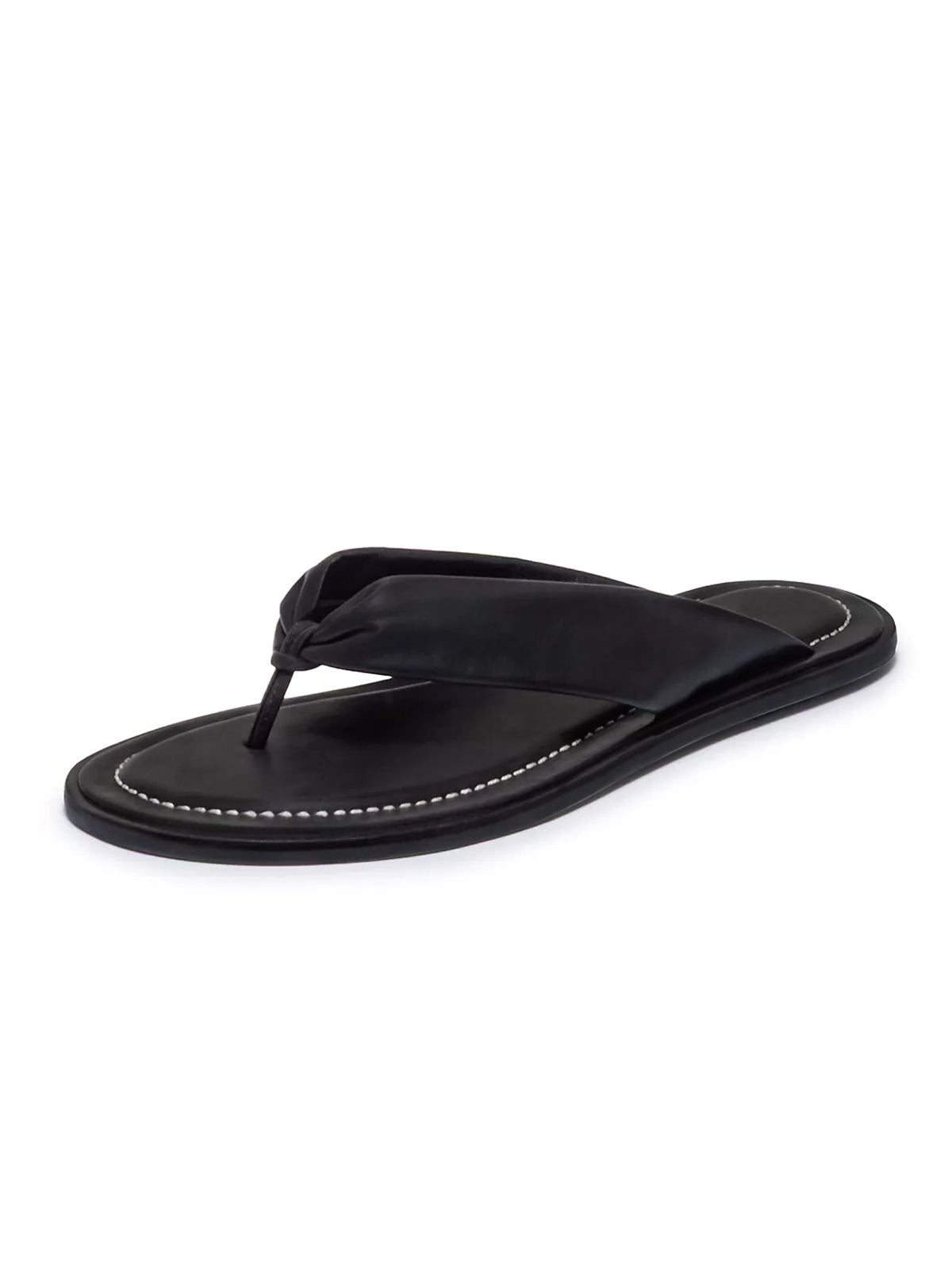Black Round-Toe Strap Flip-Flop Flats