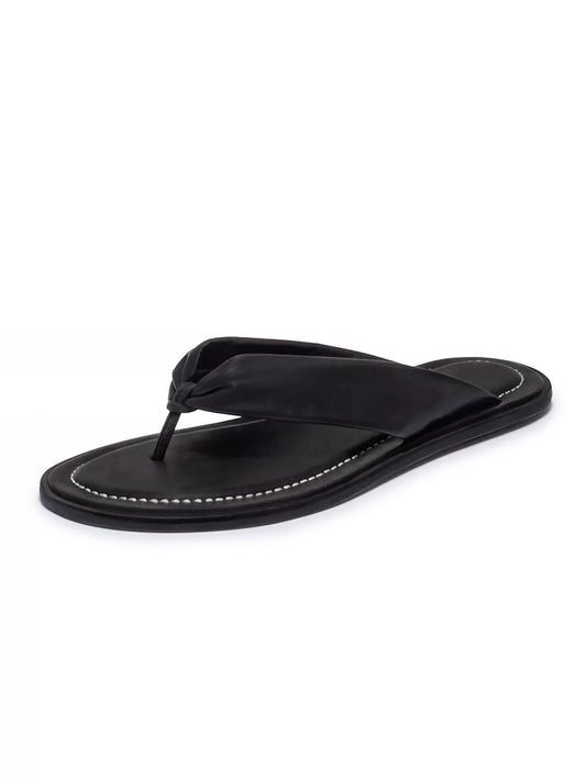 Black Round-Toe Strap Flip-Flop Flats