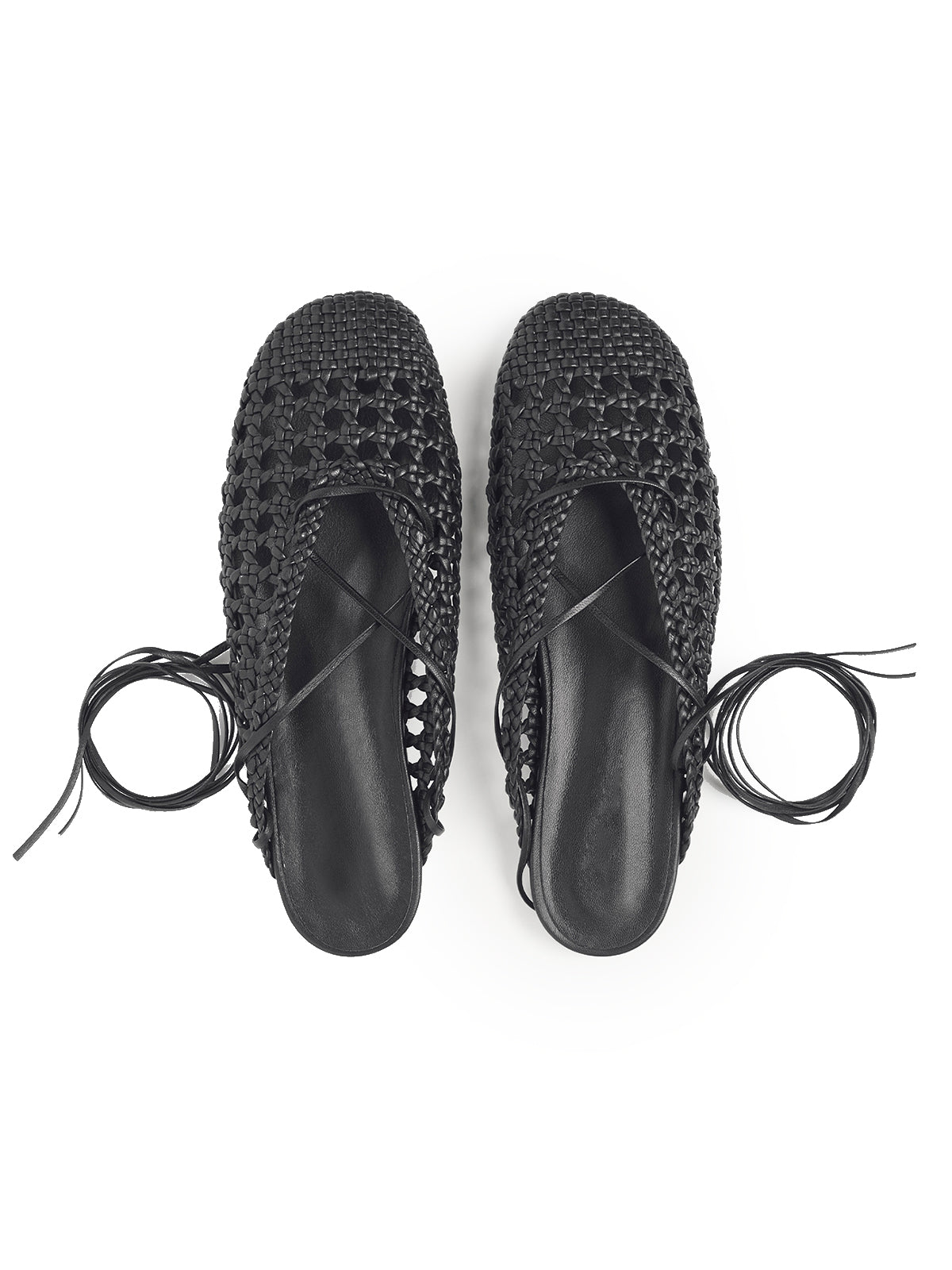 Black Woven Vegan Leather Round-Toe Backless Flats Sandals