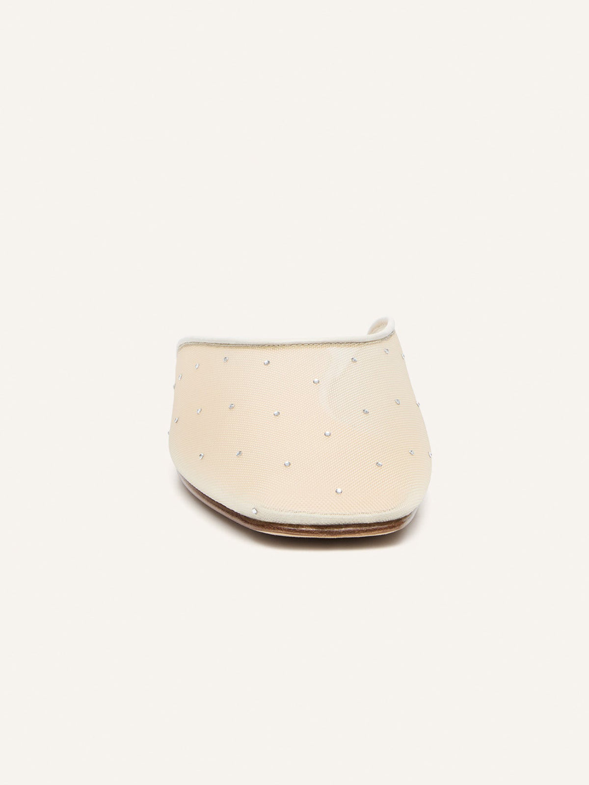 Cream Square-Toe Crystal Mesh Flats