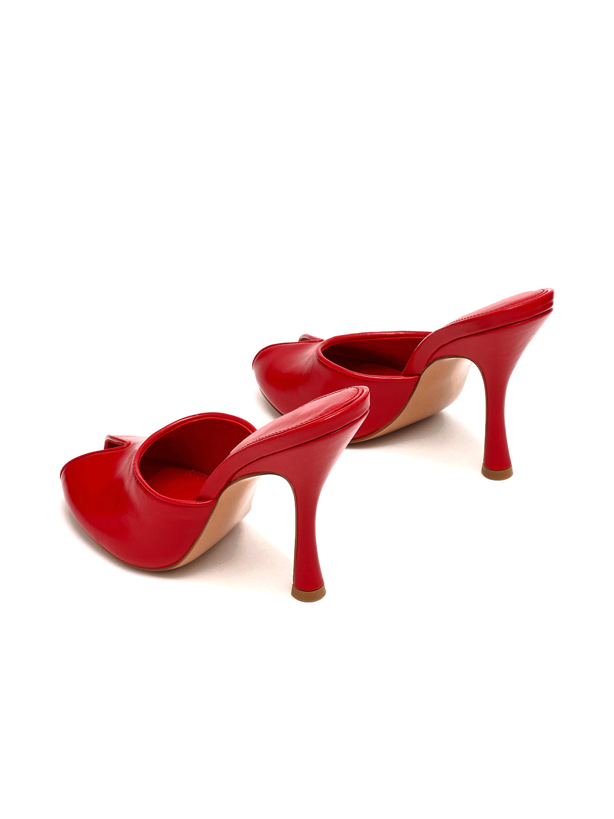 Red Peep Round-Toe Slip-On Backless Mules High Heels