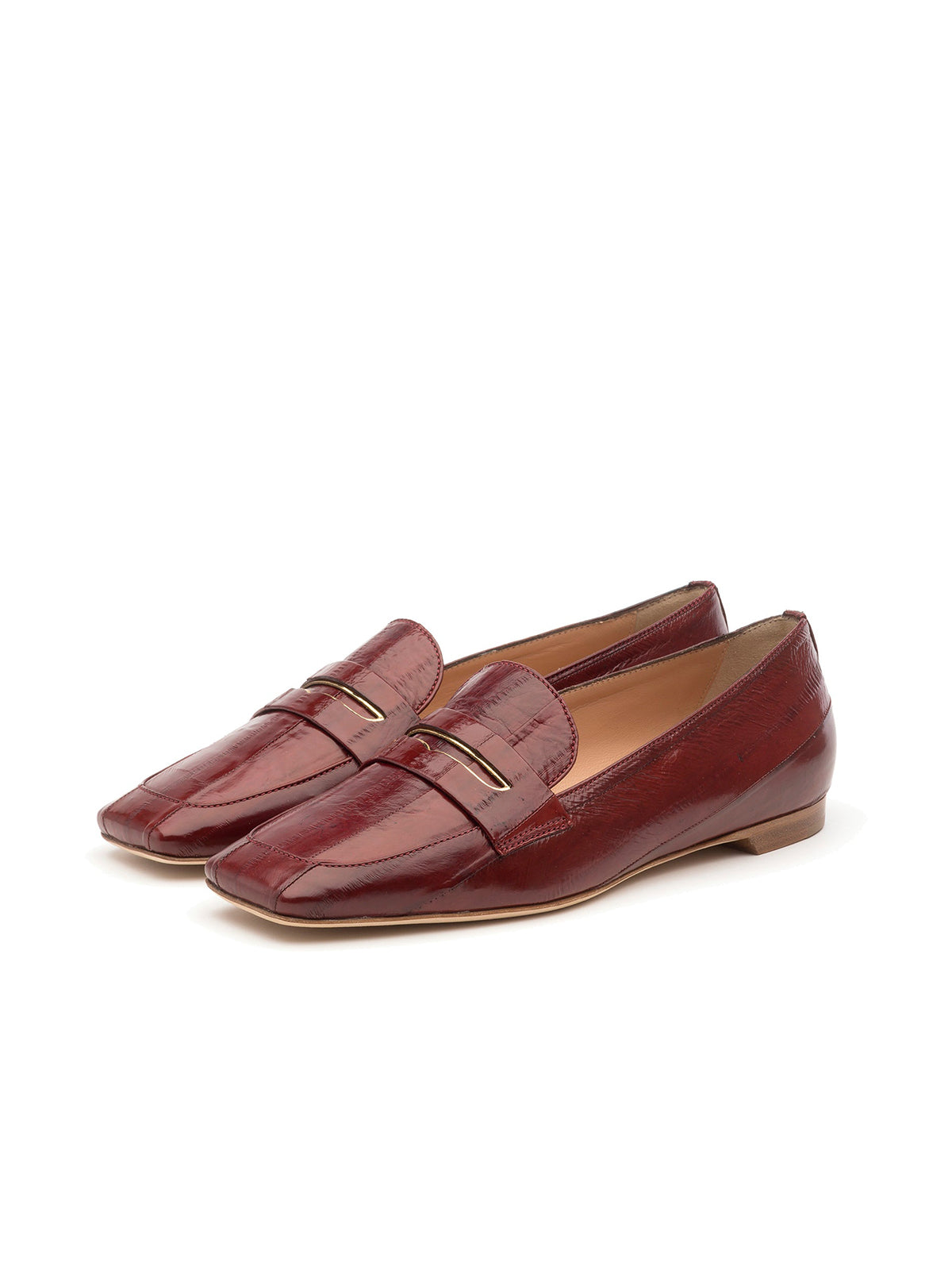 Red Eel Pattern Square-Toe Slip-On Flats