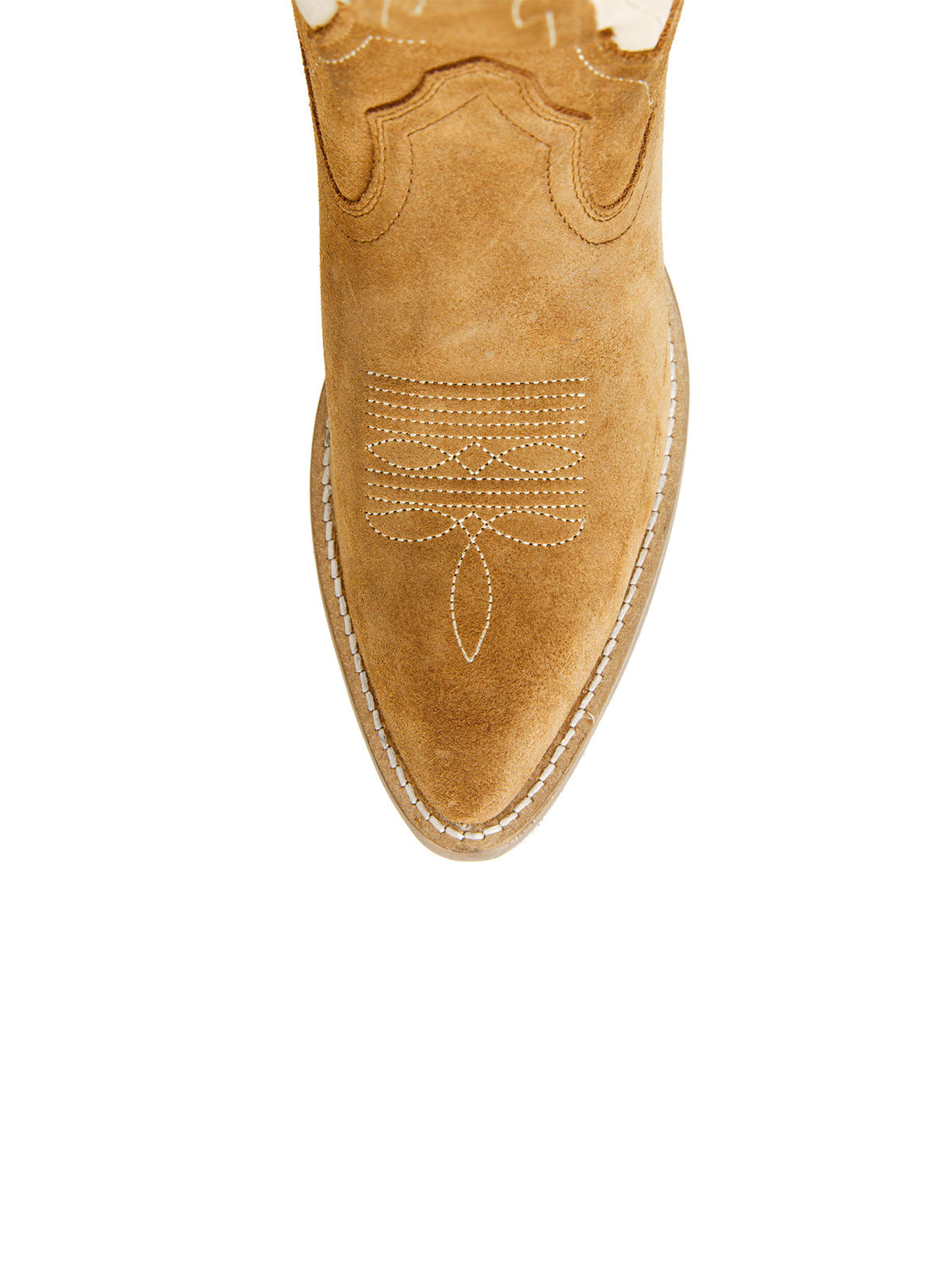 Tan Faux Suede Almond-Toe Fire Inlay And Embroidery Wide Calf Knee High Cowgirl Boots