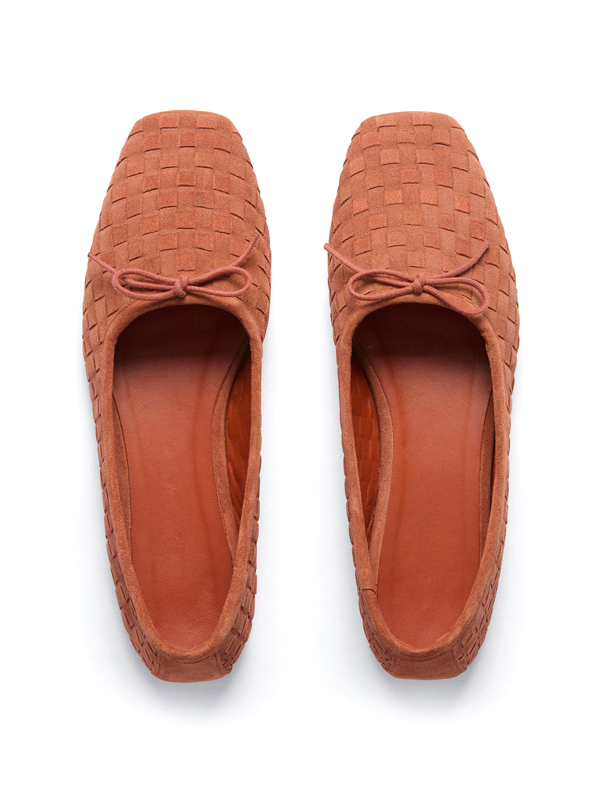 Redwood Woven Faux Suede Square-Toe Front Bow Ballet Flats