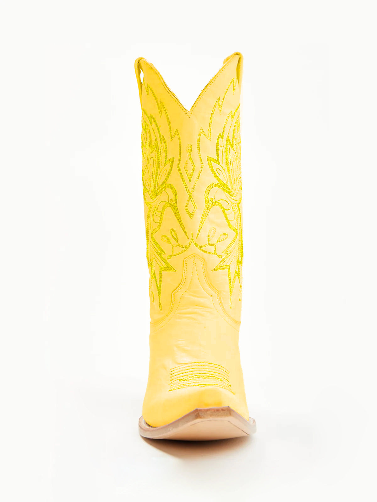 Yellow Snip-Toe Vivid Bird Embroidery Mid Calf Cowgirl Boots