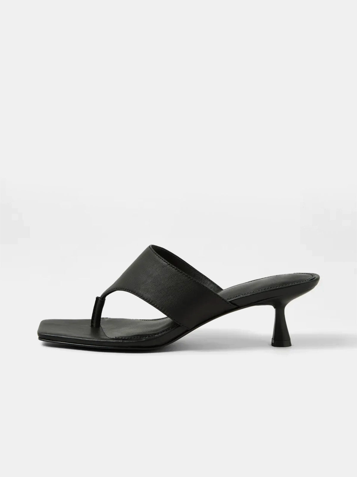 Square-Toe Slip-On Kitten Heel Sandals - Black