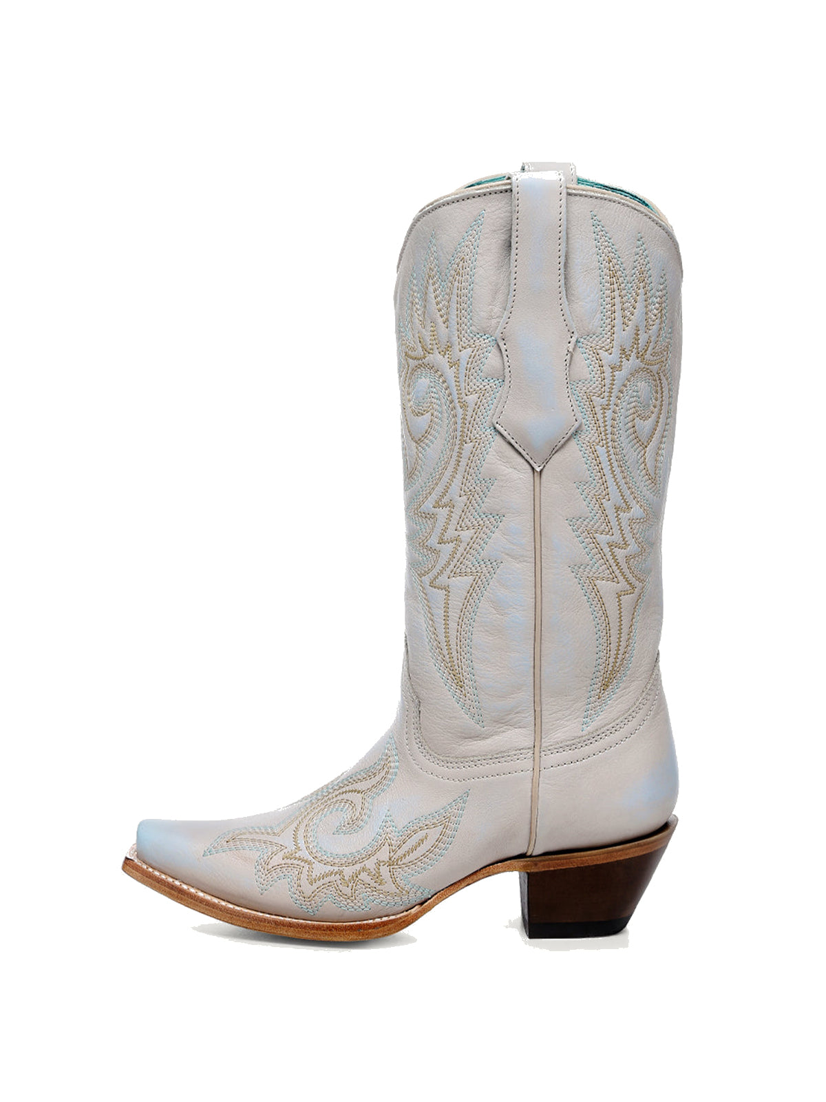 Offwhite Snip-Toe Flame Embroidery Mid Calf Classic Cowgirl Boots