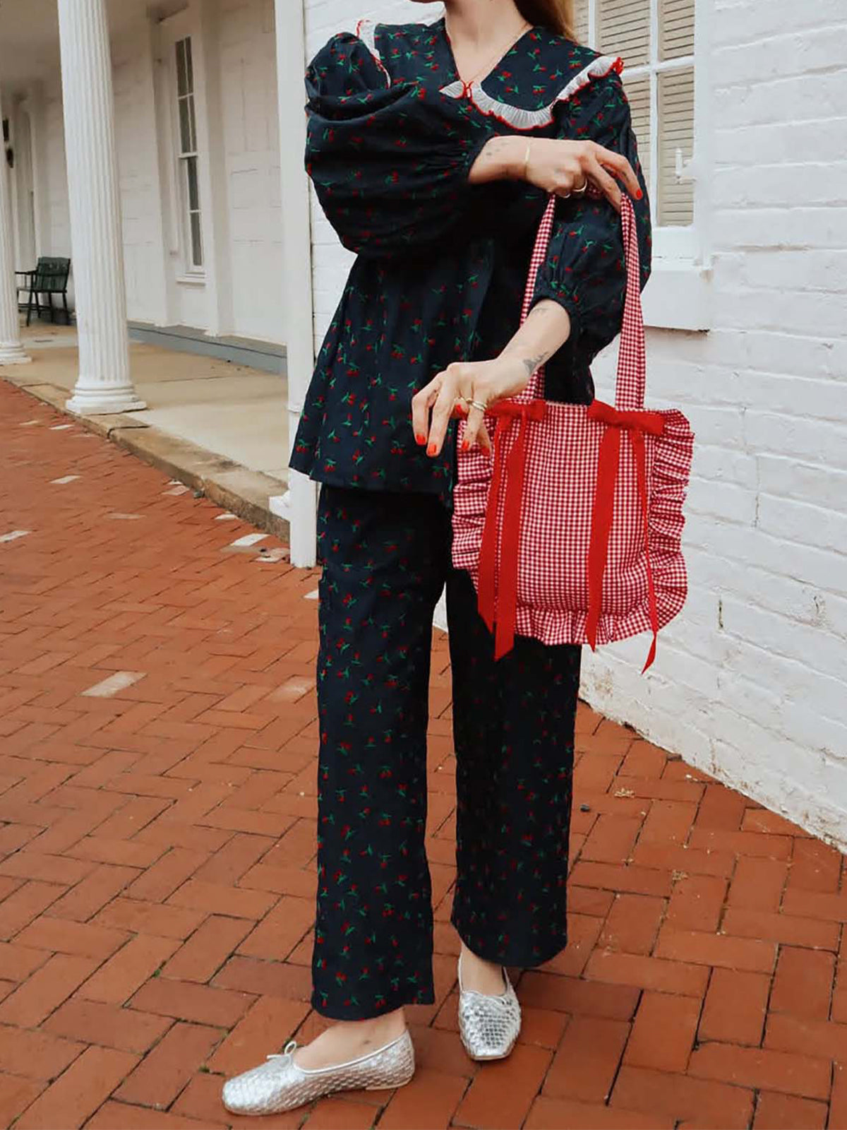 Vegan Leather Woven Square-Toe Bow Ballet Flats - Metallic Silver