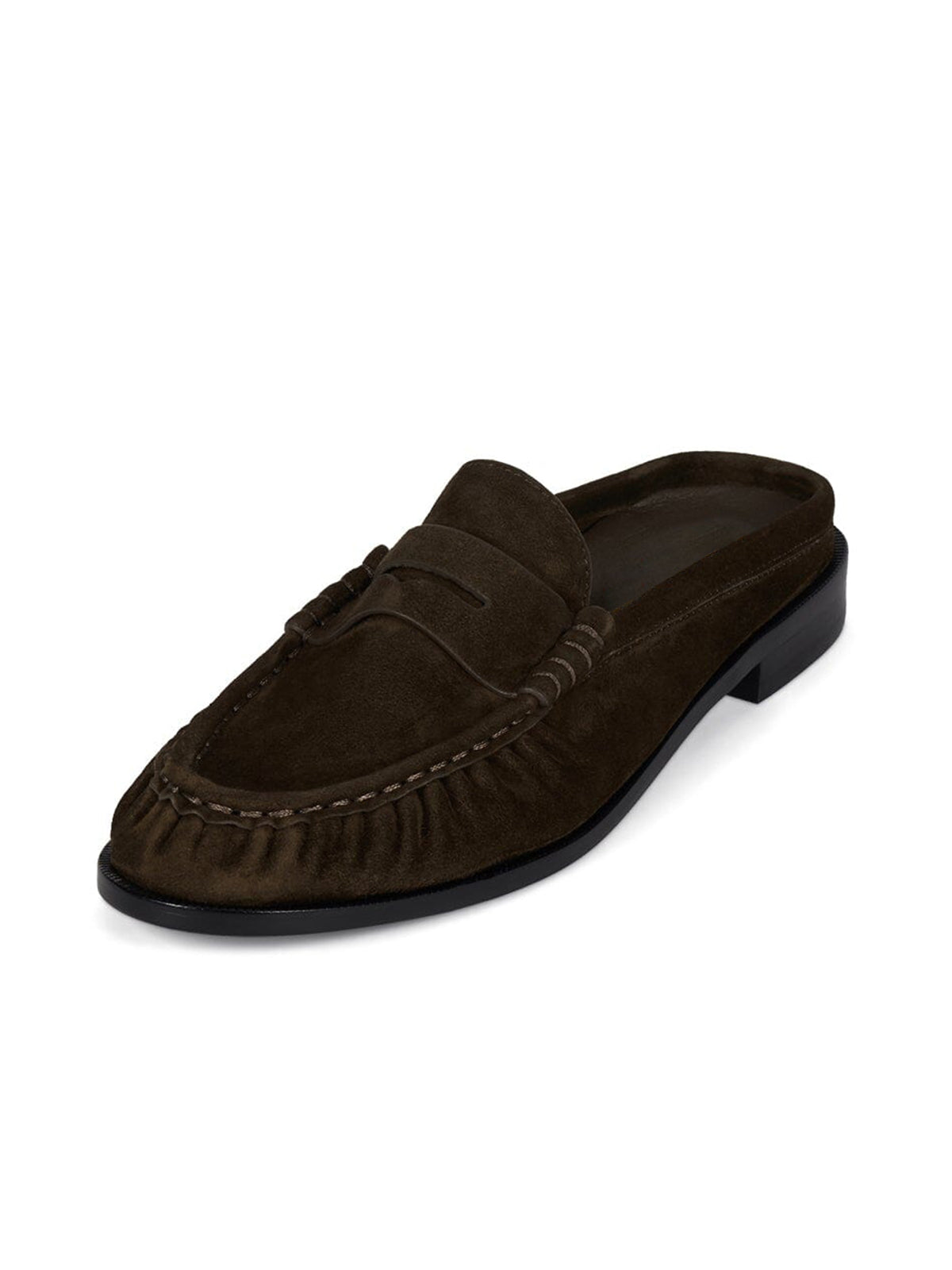 Round-Toe Backless Slip-On Loafer Mule Flats - Brown Faux Suede
