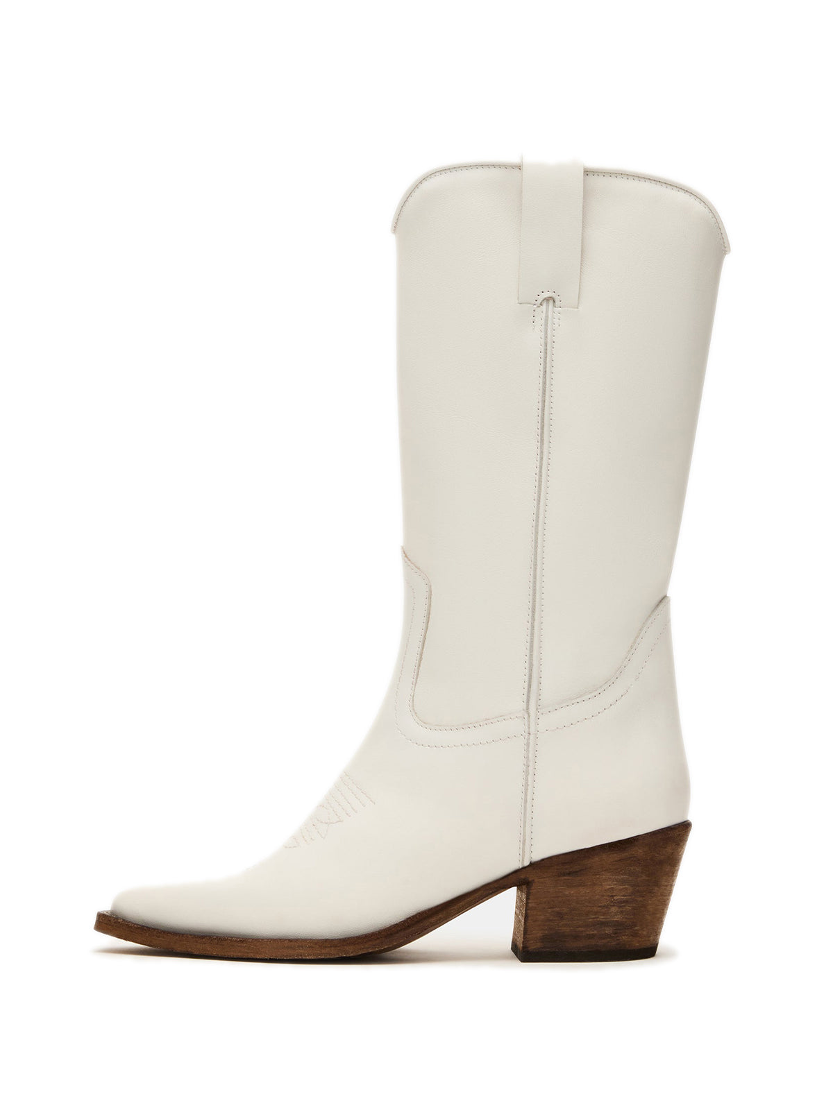 White Pointed-Toe Simple Mid Calf Cowgirl Boots