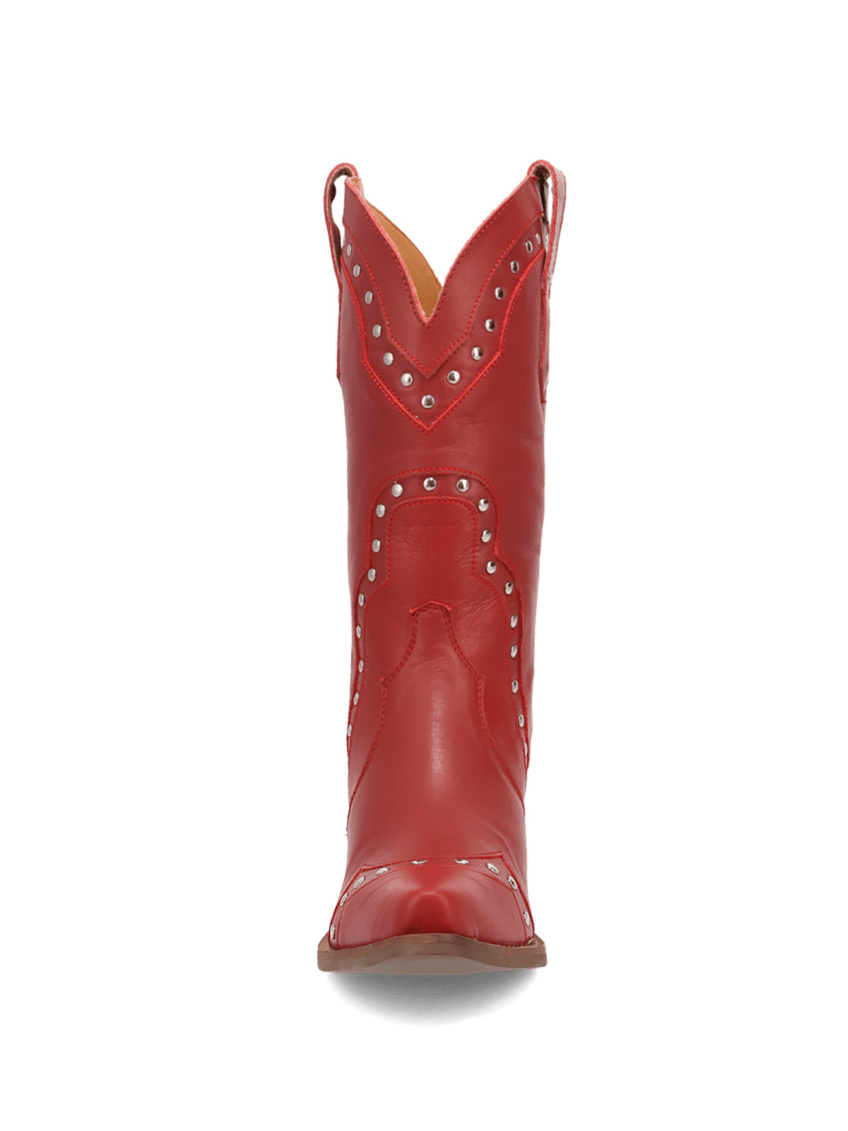 Studded Snip-Toe Classic Mid Calf Cowgirl Boots - Red