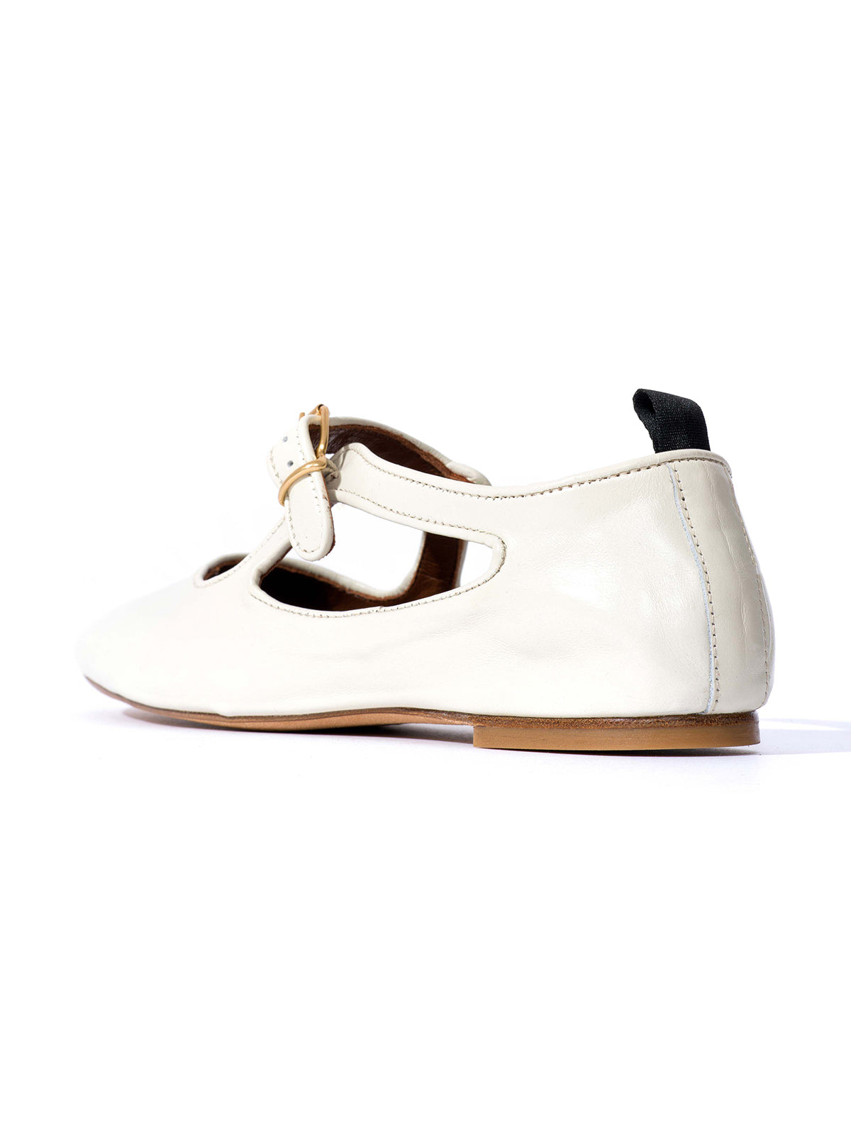Square-Toe Buckle Strap Chic Flats - White