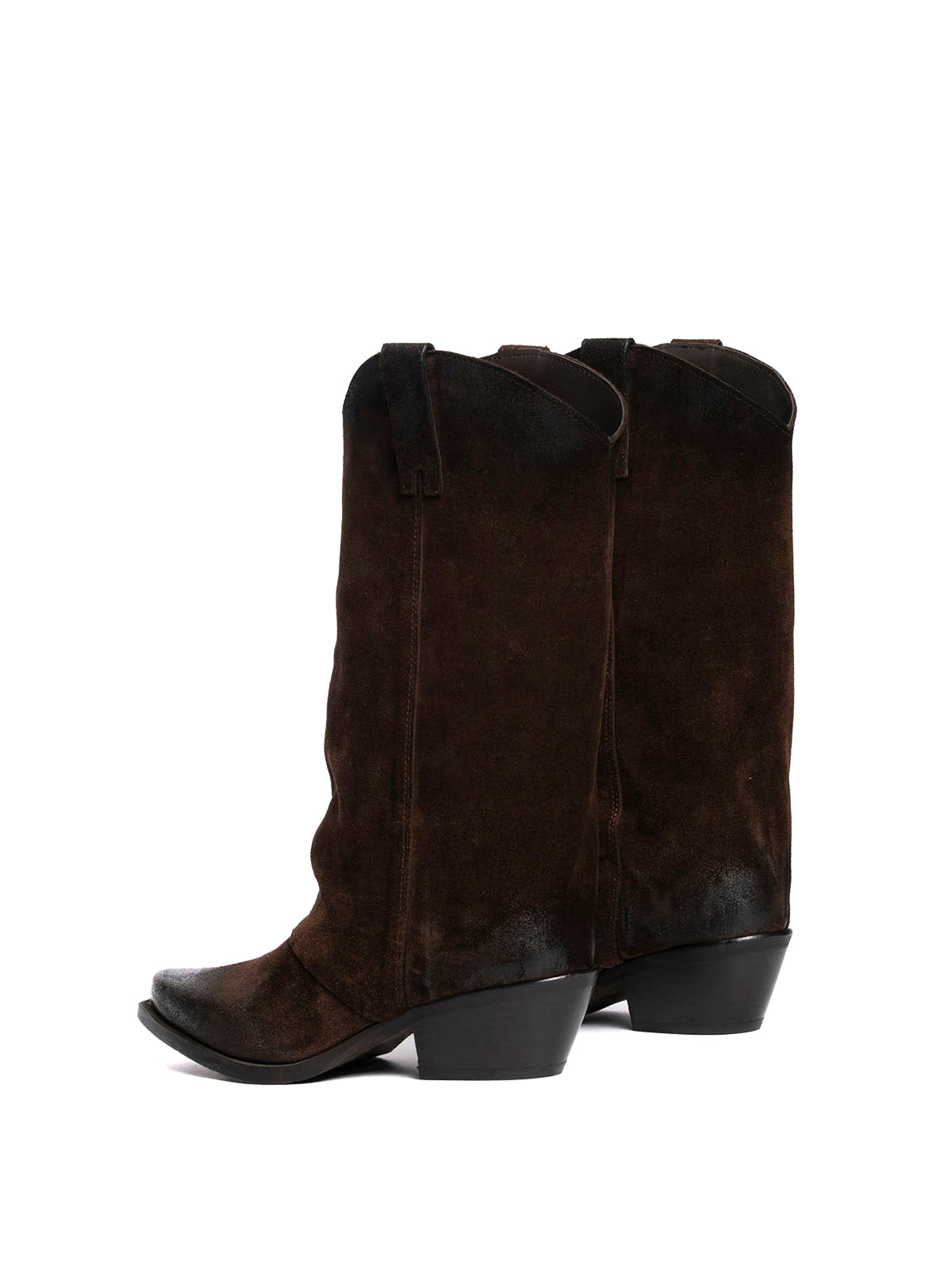 Dark Brown Faux Suede Snip-Toe Mid Calf Simple Classic Cowgirl Boots