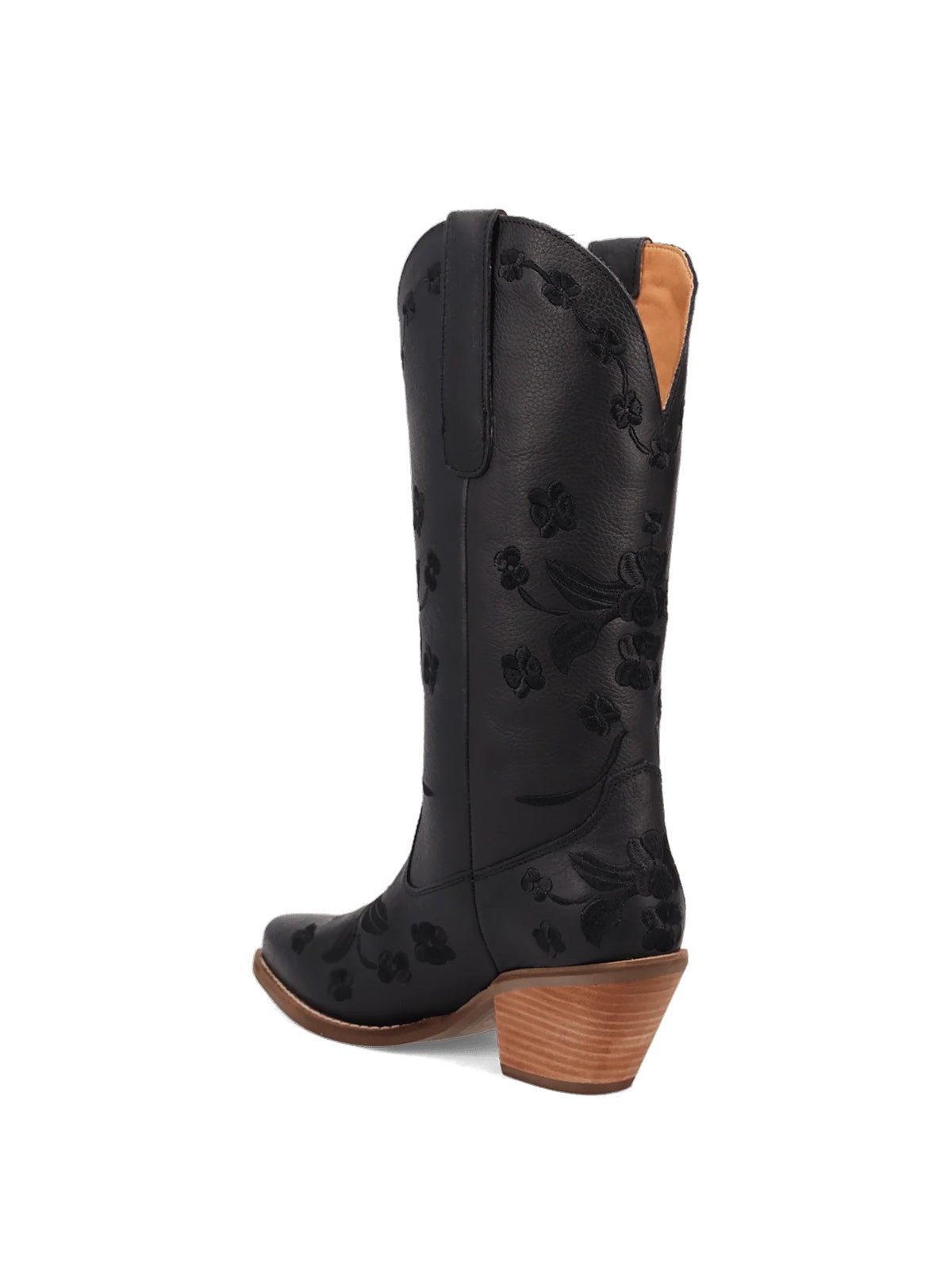 Flowers Embroidery Snip-Toe Mid Calf Cowgirl Boots - Black