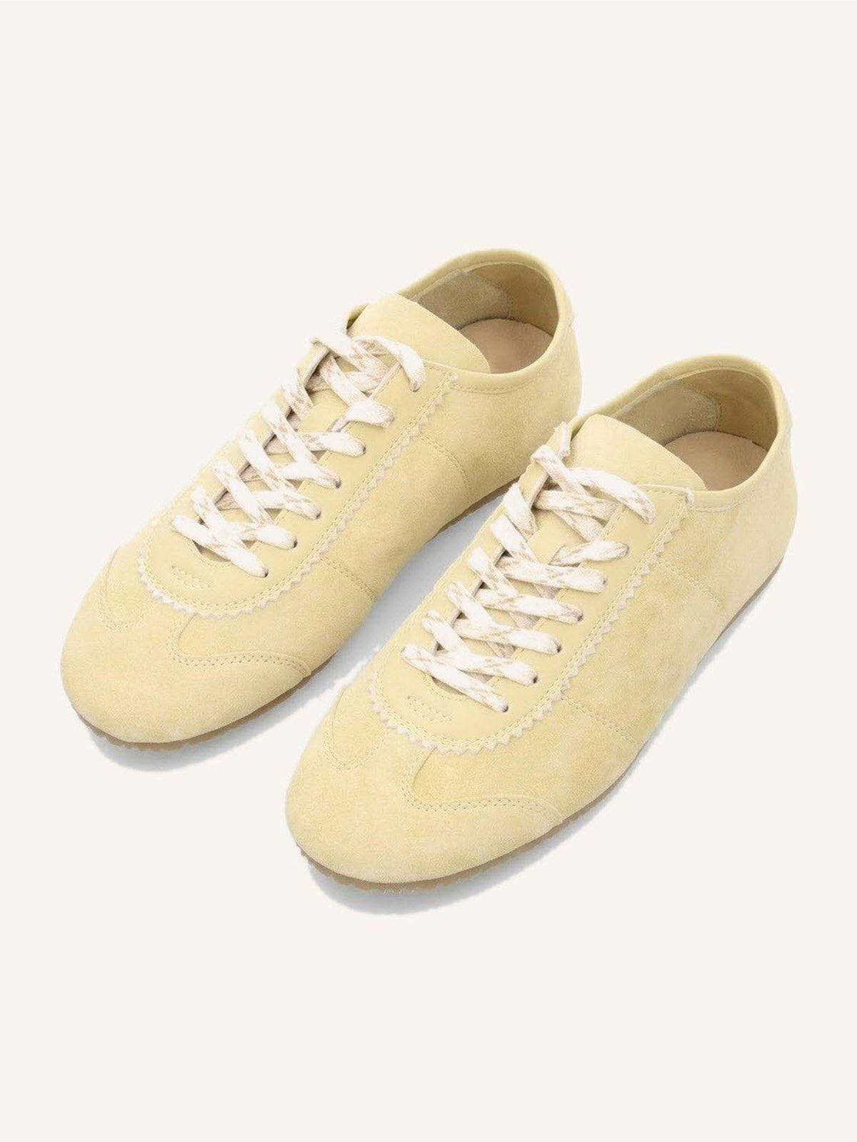 Yellow Cow Suede And Cow Leather Round-Toe Lace-Up Flats Sneakers