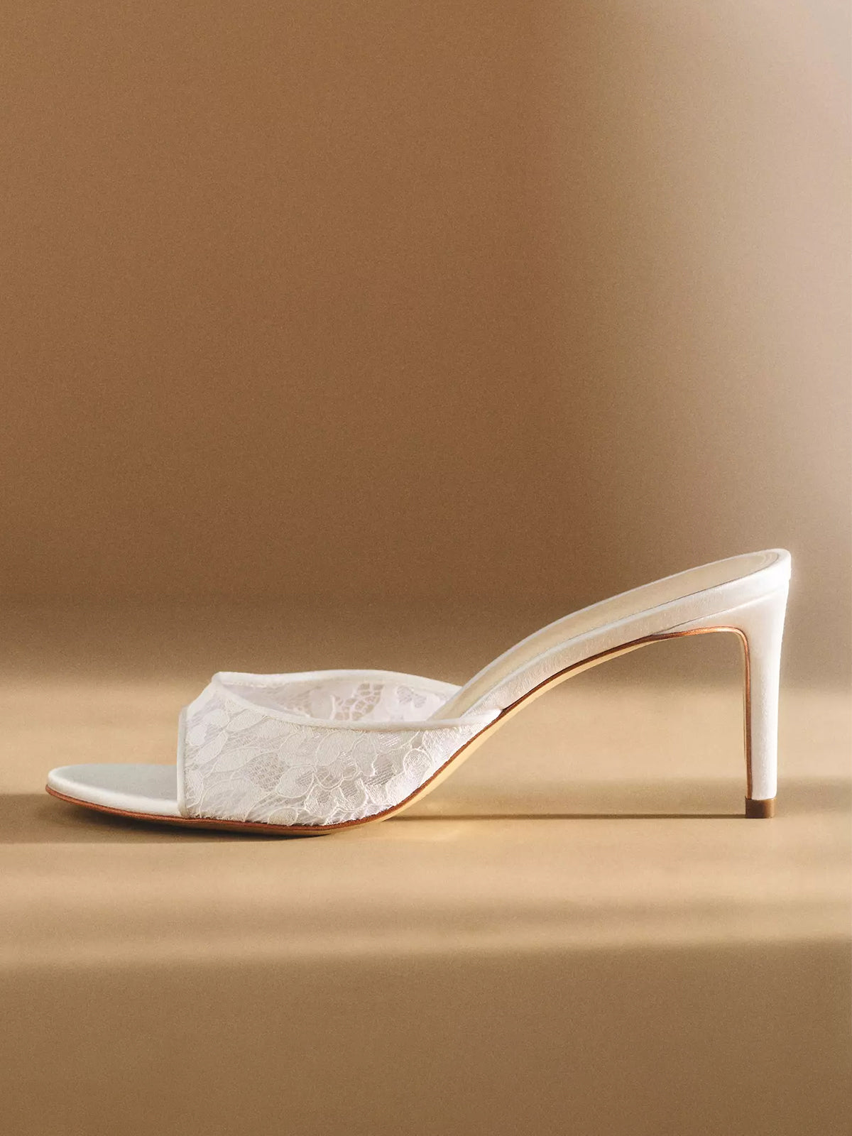 White Lace Mesh Open Round-Toe Slip-On Backless High Heels