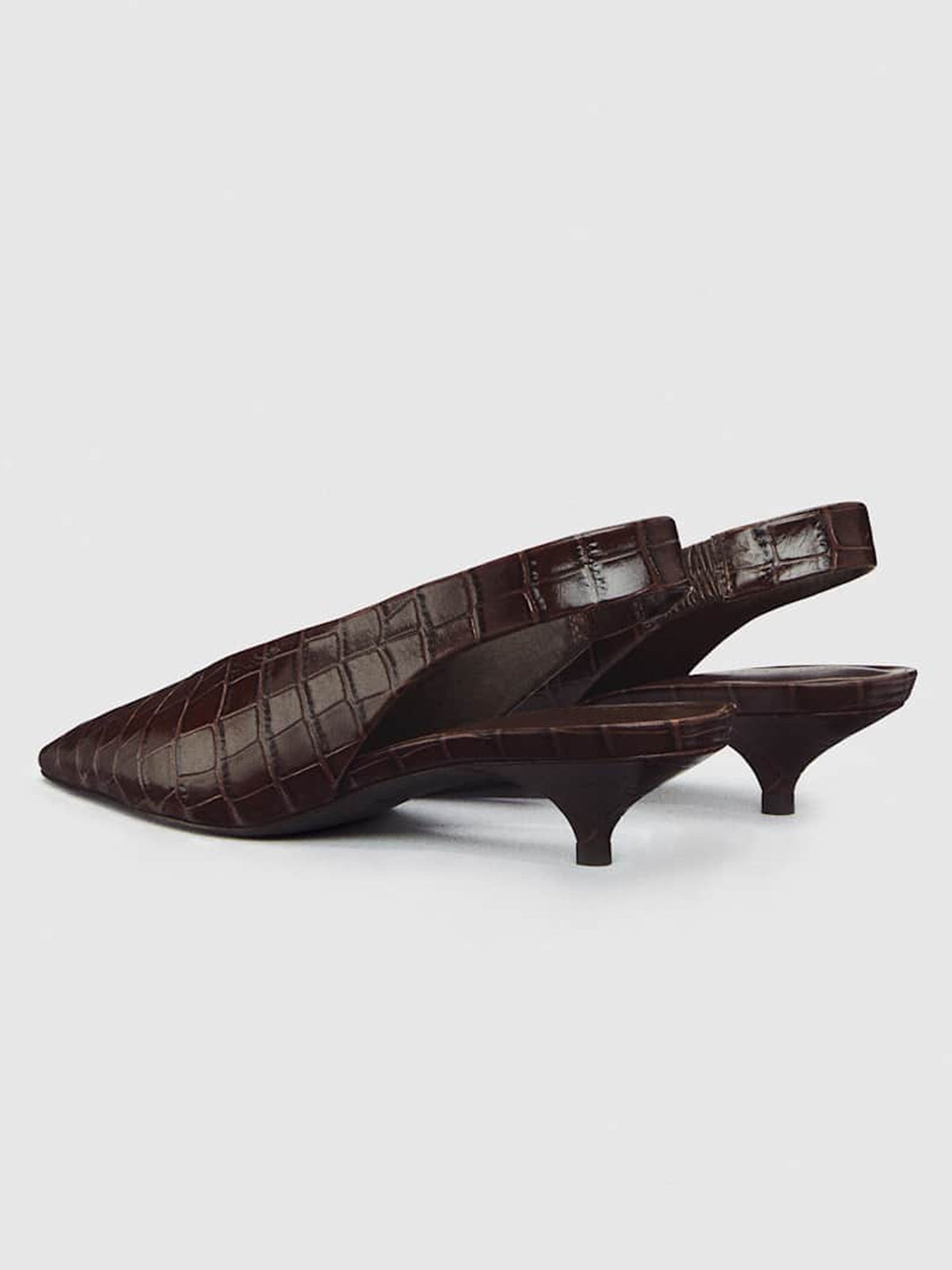 Chocolate Crocodile Pattern Pointed-Toe Slingback Simple Kitten Heels