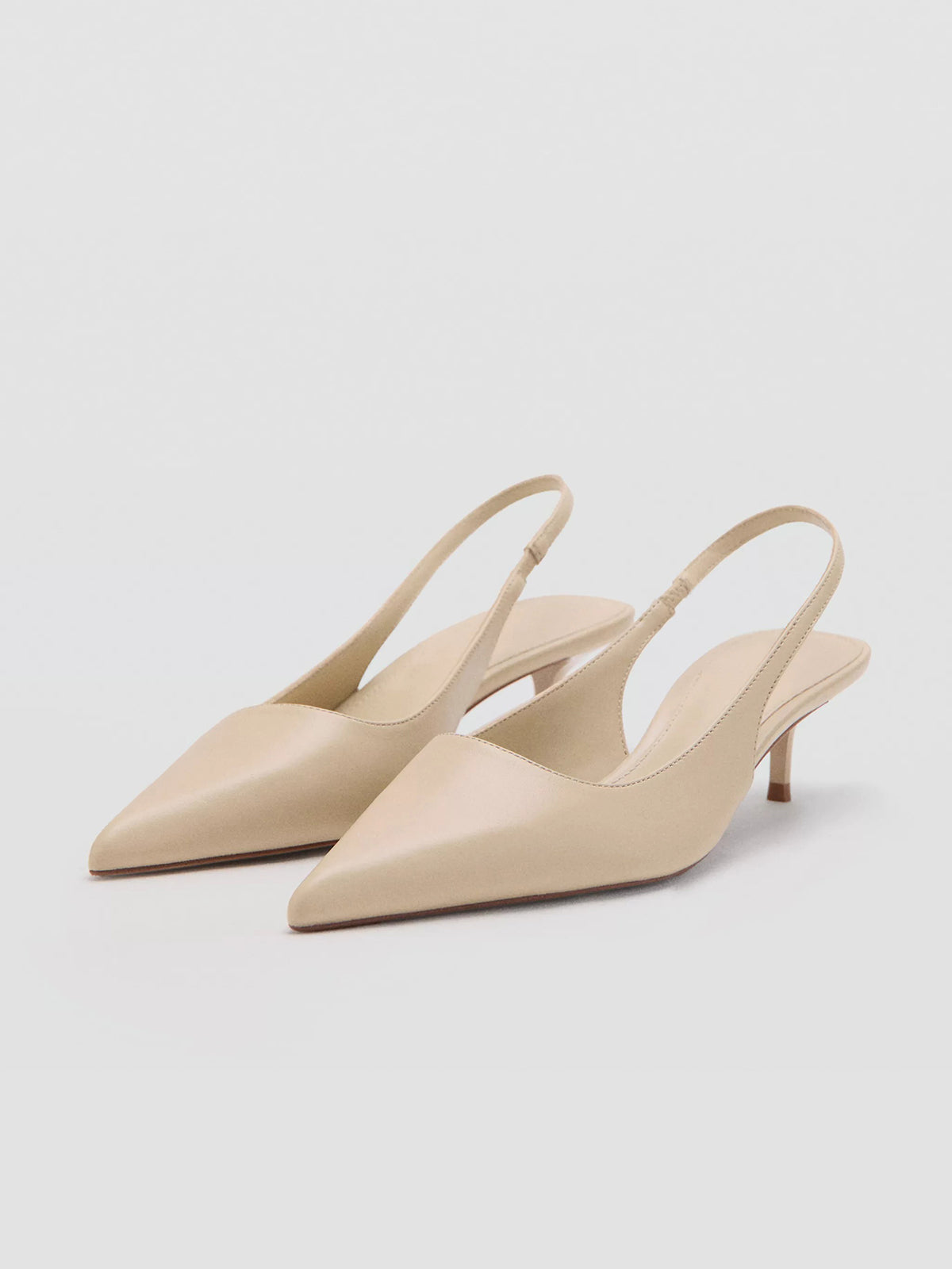 Ecru Pointed-Toe Chic Back Strap Classic Kitten Heels