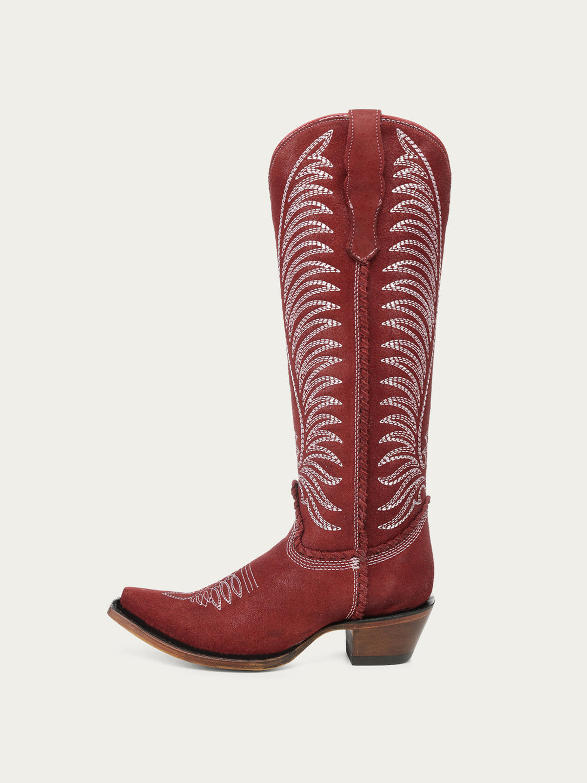 Chic Wings Embroidery Snip-Toe Full-Zip Knee High Cowgirl Boots - Wine Red