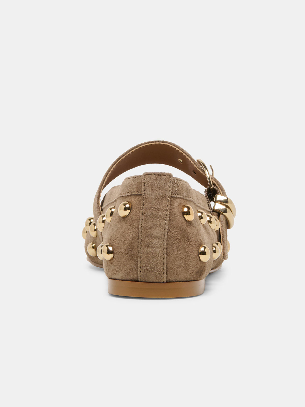 Olive Green Faux Suede Square-Toe Studs And Mary Jane Ballet Flats