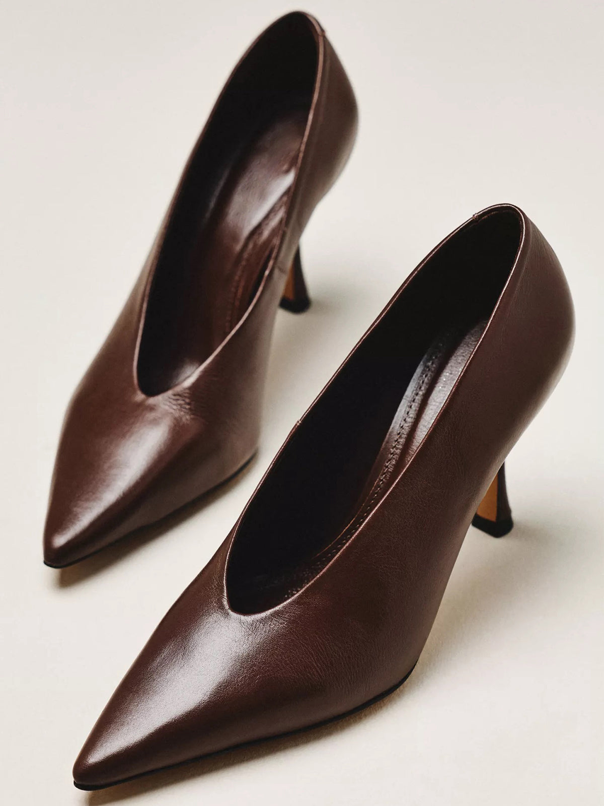 Brown Pointed-Toe Classic Pumps Slip-On High Heels