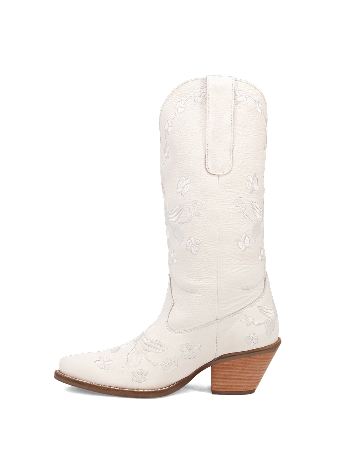 Flowers Embroidery Snip-Toe Mid Calf Cowgirl Boots - White