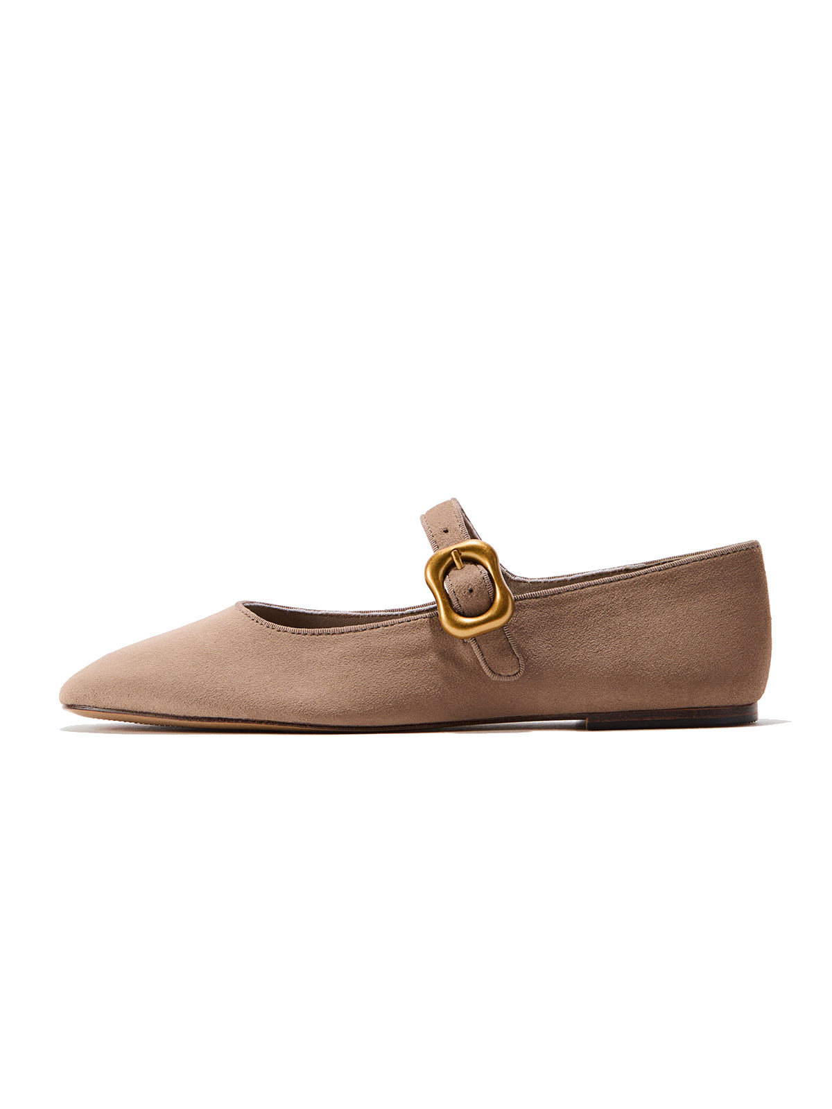 Grayish Beige Faux Suede Square-Toe Mary Jane Classic Ballet Flats
