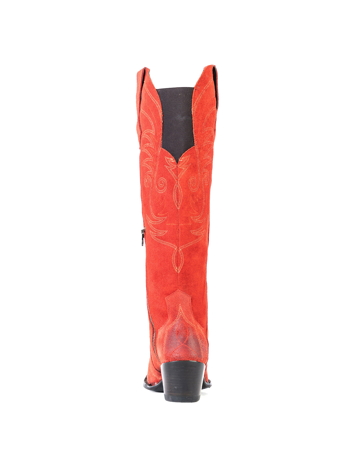 Side-Zip Pointed-Toe Chic Embroidery Wide Calf Knee High Cowgirl Boots - Red