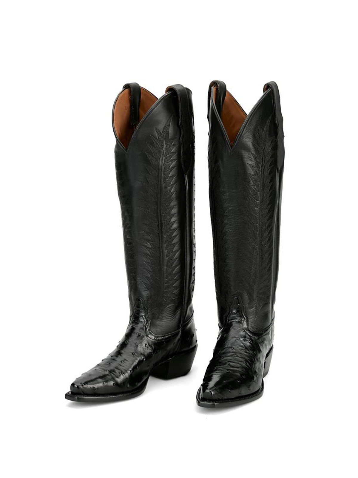 Black Ostrich Print Snip-Toe Western Stitch Knee High Cowgirl Boots