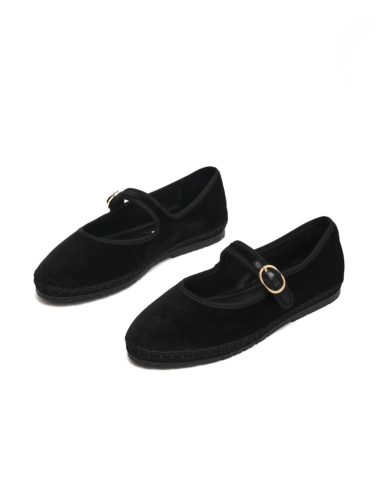 Brown Velvet Round-Toe Buckle Mary Jane Chic Flats