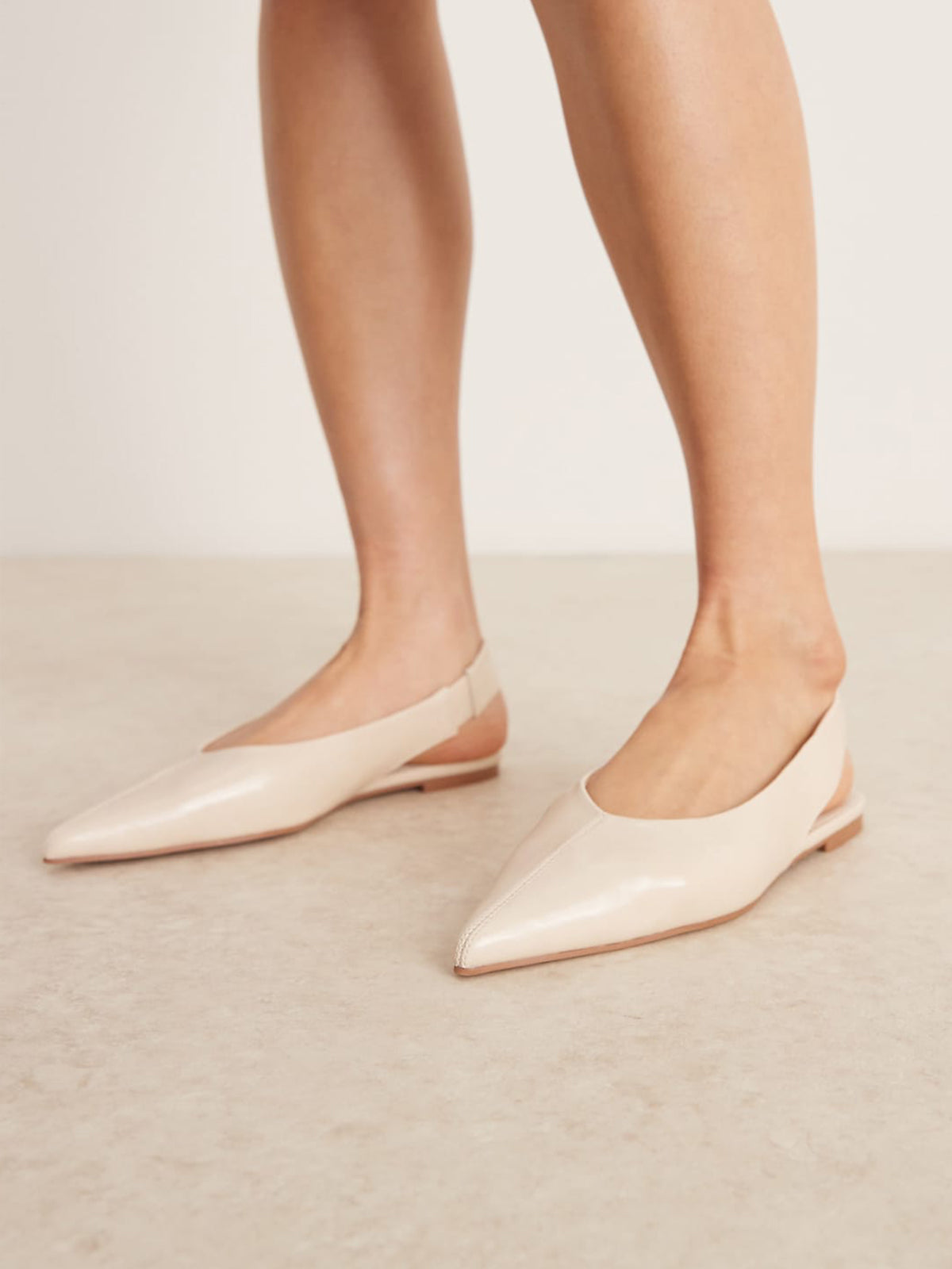 White Pointed-Toe Elasticated Slingback Strap Flats